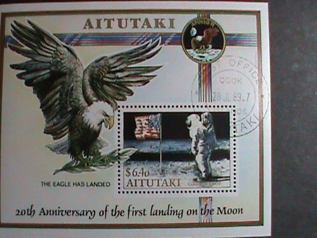 ​AITUTAKI  STAMP-1989-20TH ANNIVERSARY OF FIRST MAN ON THE MOON  CTO STAMP S/S