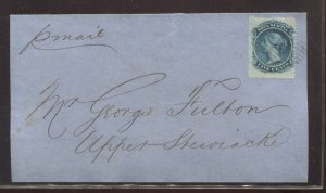 Nova Scotia QV 1860 5 cents on March 4th 1862 entire from Halifax to Stewiacke