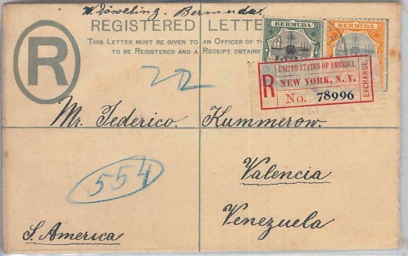 66038 - BERMUDA - Postal History - REGISTERED STATIONERY COVER to VENEZUELA 1908