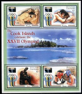 Aitutaki 531 ad sheet,MNH. Olympics Sydney-2000.Ancient,modern Wrestling,Boxing.