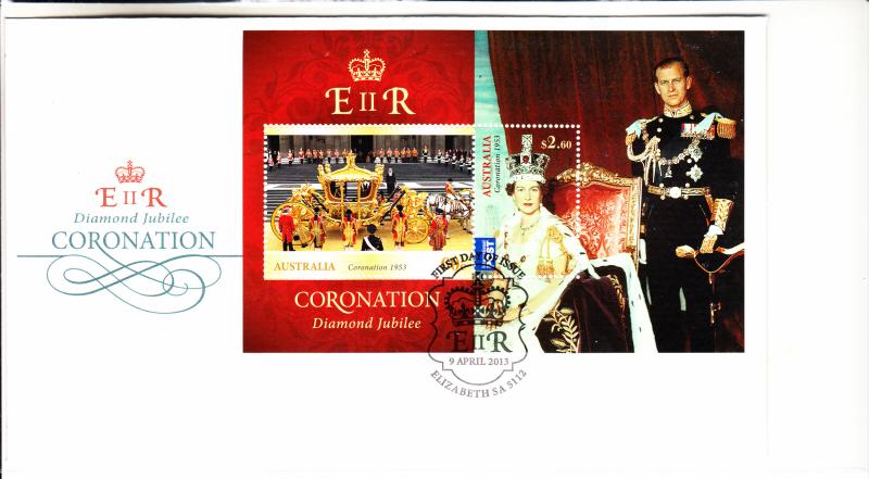 Australia 2013 FDC Scott #3901a Souvenir sheet of 2 Diamond Jubilee Coronatio...