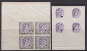 Rhodesia & Nyasaland, Scott 153 (SG 13), Imperf Plate Proof Blocks of Four