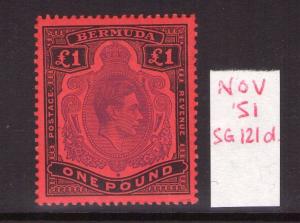 BERMUDA GEORGE VI £1 SG121d Nov 51 Ptg lightly hinged.