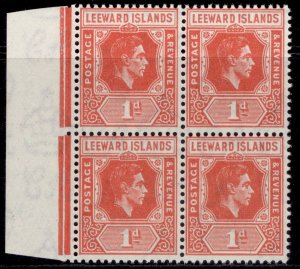 LEEWARD ISLANDS GVI SG99, 1d scarlet, NH MINT. BLOCK x 4