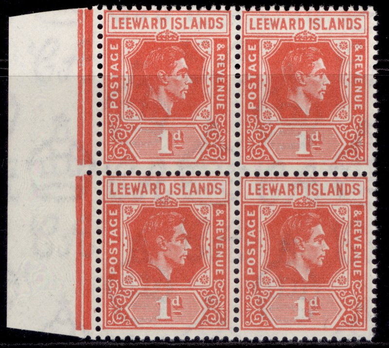 LEEWARD ISLANDS GVI SG99, 1d scarlet, NH MINT. BLOCK x 4