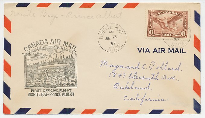 FFC / First Flight Cover Canada 1937 Canoe