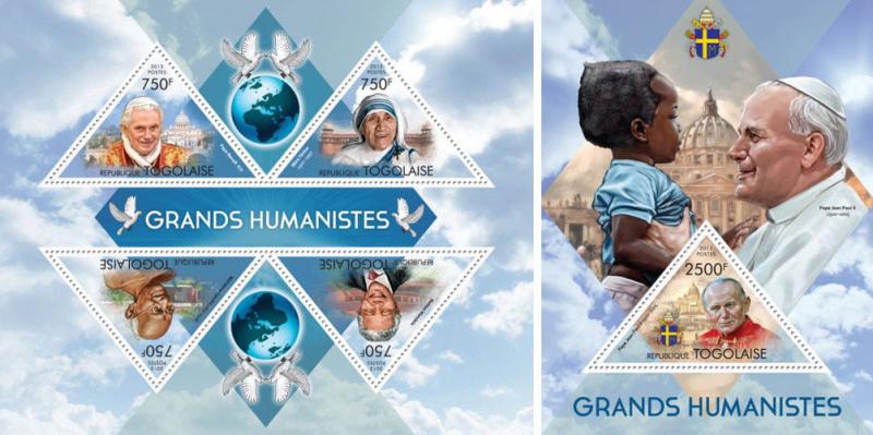 Religion Pope Benedict XVI John Paul II Teresa Gandhi Mandela Togo MNH stamp set