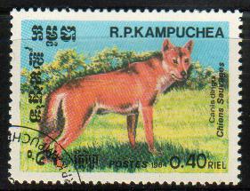 Wild Animal, Canis Dingo, Cambodia stamp SC#498 used