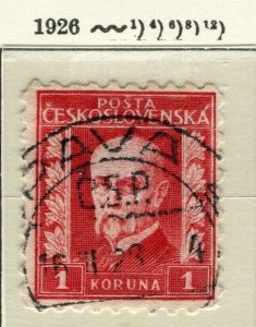 CZECHOSLOVAKIA; 1926 President Masaryk issue used Shade of 1k. value