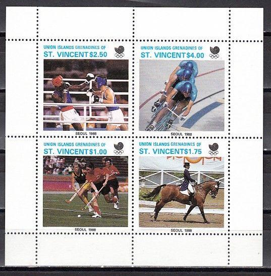 St. Vincent, Union Is., 1988 issue. Seoul Olympics on a sheet of 4.