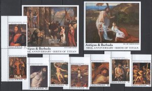 B0280 Antigua & Barbuda Art Paintings Titian #1111-8 Set+2Bl Mnh