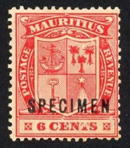 Mauritius SG186s 6c Carmine-red Wmk Crown CA Opt SPECIMEN