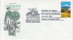 1991 Vermont Bicentennial Rutland Pictorial Cancel 