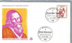 WEST GERMANY FIRST DAY CACHETED COVER JOHANNES AMOS COMENIUS AT BONN 1970