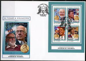 SAO TOME 2017 NOBEL PRIZE WINNERS OHSUMI, CARTER, OBAMA & DYLAN  SHEET FDC