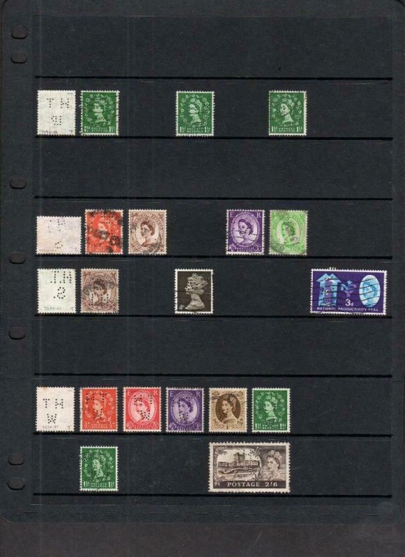 COLLECTION OF QE2 PERFINS ON DOUBLE-SIDED PAGE (PRE-DECIMAL & DECIMAL) 