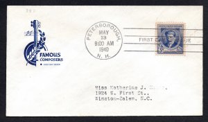 US  1940 Famous American Composers  #879-883 FDCs Used CV $20