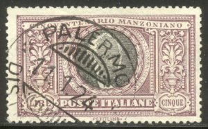 ITALY #170 RARE Used w/ Cert - 1923 5 l Manzoni