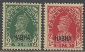 INDIA-Nabha State Sc#89-90 1942 Ovpt. on 9p & 1a KGVI OG Mint Hinged