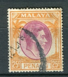 MALAYA; PENANG 1940s early GVI issue fine used Shade of 25c. value