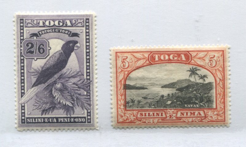 Tonga 1942 2/6d and  5/ mint o.g. hinged