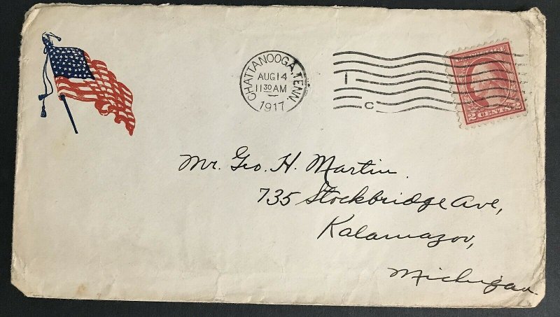 1917 Used WWI, Chattanooga, TN YMCA Patriotic Envelope with the colors