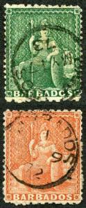 BARBADOS SG56/7 Clean Cut Perfs 11 to 13.5 x 14.5 to 15.5 Set of 2 Cat 175