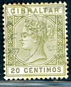 Gibraltar -1896 20c SG 25 Used GIBRALTAR POSTMARK 1897 (003259)