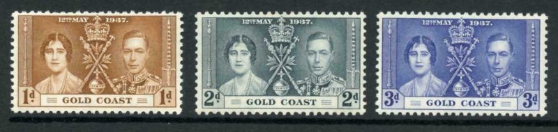 Gold Coast SG117/9 1937 Coronation M/M Cat 7 pounds (4)