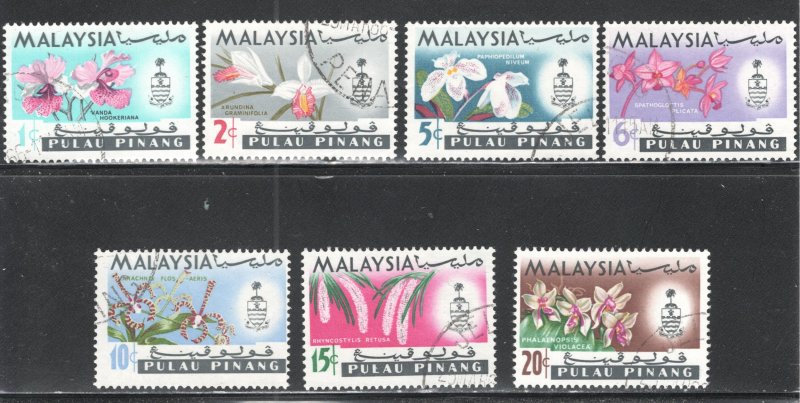 Malaya - Penang, Scott #67-73   VF, Used, Orchids, CV $4.45 ......  4970044