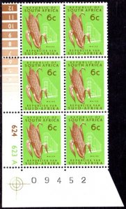 South Africa - 1972-1974 Definitive 6c Plate Block Pane A MNH** SG 319
