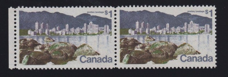 Canada Sc #600ii/iv (1972) $1 Vancouver Short S Flaw & Period Variety  VF NH