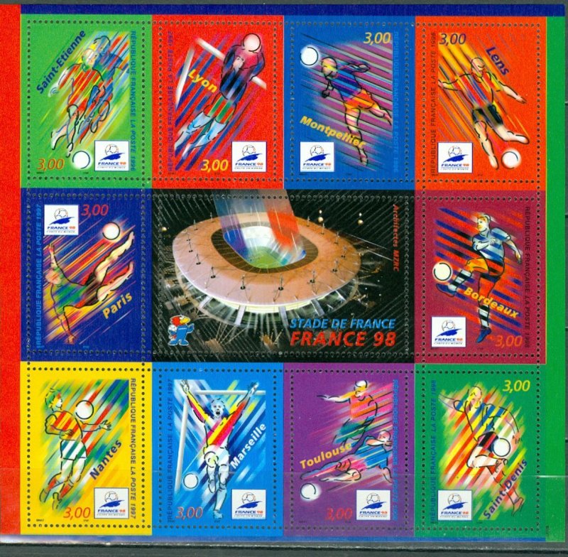 FRANCE 1996 SOCCER #2624a SHEET of (10) MNH