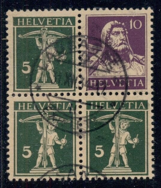 SWITZERLAND Zum Z18z, 10c + 5c vertical Se-Ten Pair in Block, used, VF 