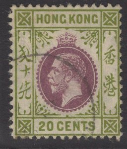 HONG KONG SG125 1921 20c PURPLE & SAGE-GREEN USED