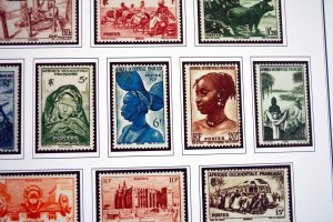 COLOR PRINTED FRENCH WEST AFRICA 1943-1959 STAMP ALBUM PAGES (15 illustr. pages)