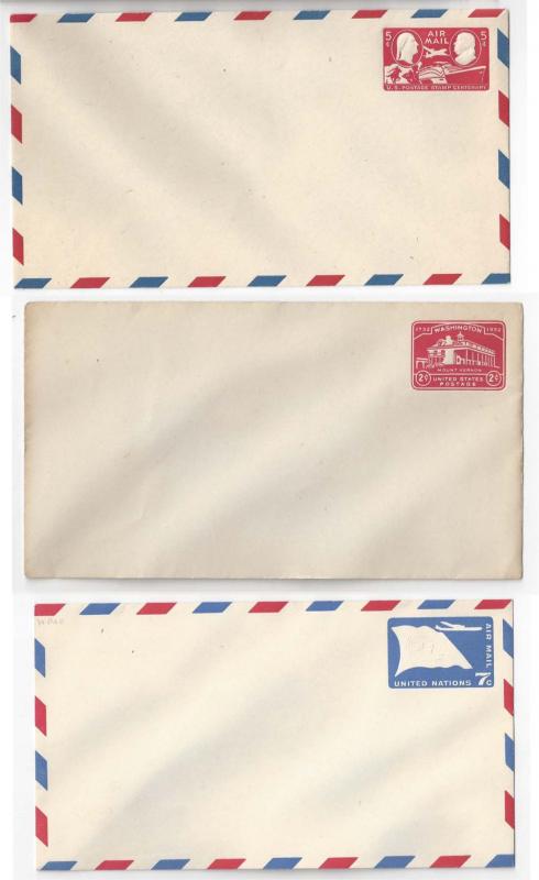 Lot of 3 Stamped Envelopes US Sc# UC17 U525 - UN Sc# UC3