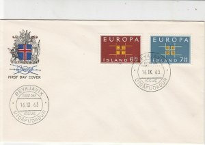 Iceland 1963 Europa Crest Reykjavik Double Cancel FDC 2x Stamps Cover Ref  25640 