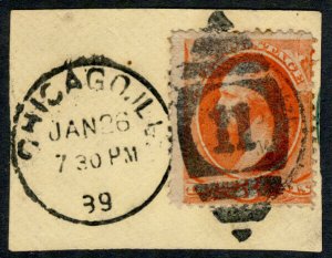 US #214 1887 Ellipse Numeral Cancel/Chicago CDS on Piece cv$50.00+ Bay Stamps