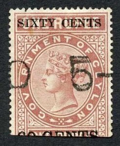 Ceylon QV SGT67 60c on 1r Red-brown Telegraph Stamp Wmk Crown CA (Narrow)