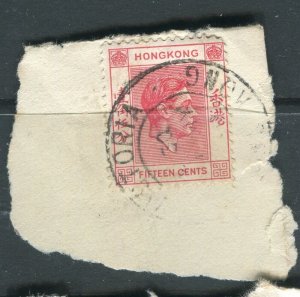 HONG KONG; 1940s early GVI Portrait issue fair POSTMARK PIECE