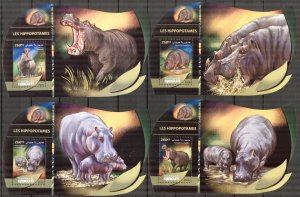Djibouti 2016 Animals Hippopotamus 4 S/S Deluxe MNH