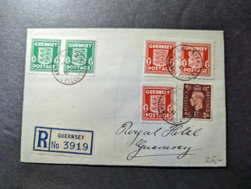 1941 Registered England Cover Guernsey Channel Islands Local Use Royal Hotel