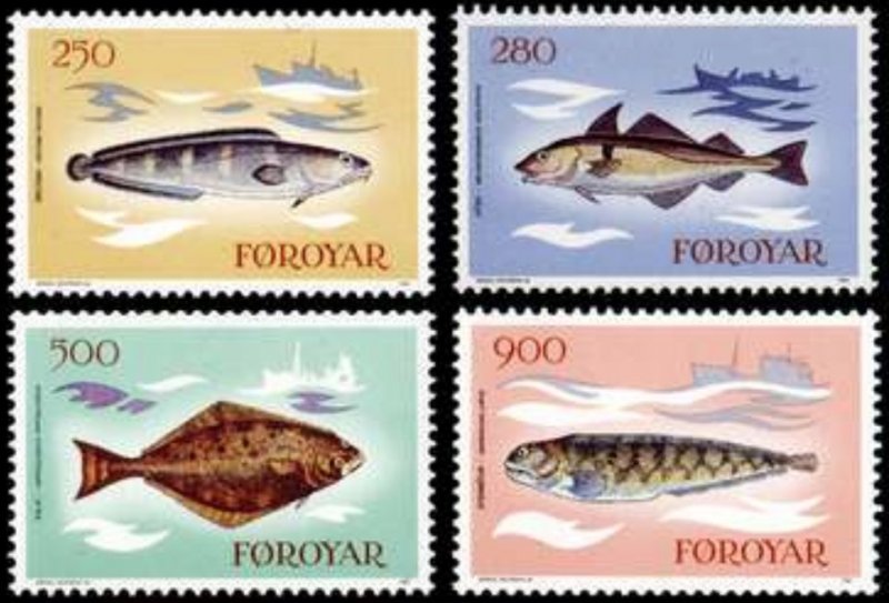 Faroe Islands #97-100 MNH CV$6.00 Fish/Vessels/Tusk/Haddock/Halibut/Catfish