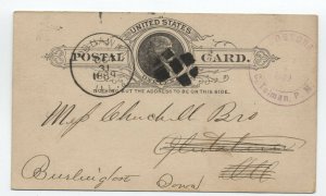 1889 Gladstone IL postmaster cancel as forwarding marking postal card [6032.21]