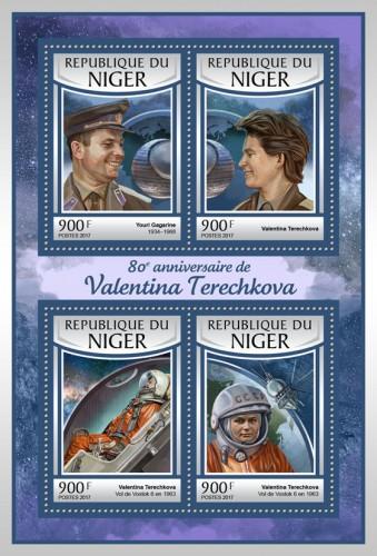 NIGER 2017 SHEET TERESHKOVA GAGARIN SPACE ASTRONAUTS COSMONAUTS