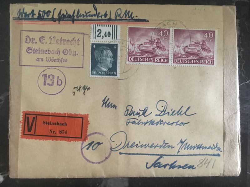 1944 Steinbach Germany Cover to Dreiwerden Red Wax Seal