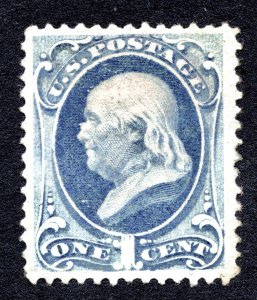 US 1870 1¢ Gray Blue #145 Mint re-gummed Stamp With Cert CV $600