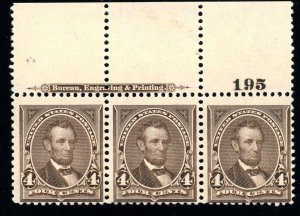 USAstamps Unused VF US 1895 Imprint Plate # Strip Scott 269 OG MNH SCV $450