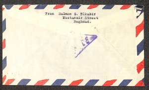 IRAQ 189 (x2) & 204 STAMPS MARKS & CLERK BAGHDAD TO NY AIRMAIL COVER 1959